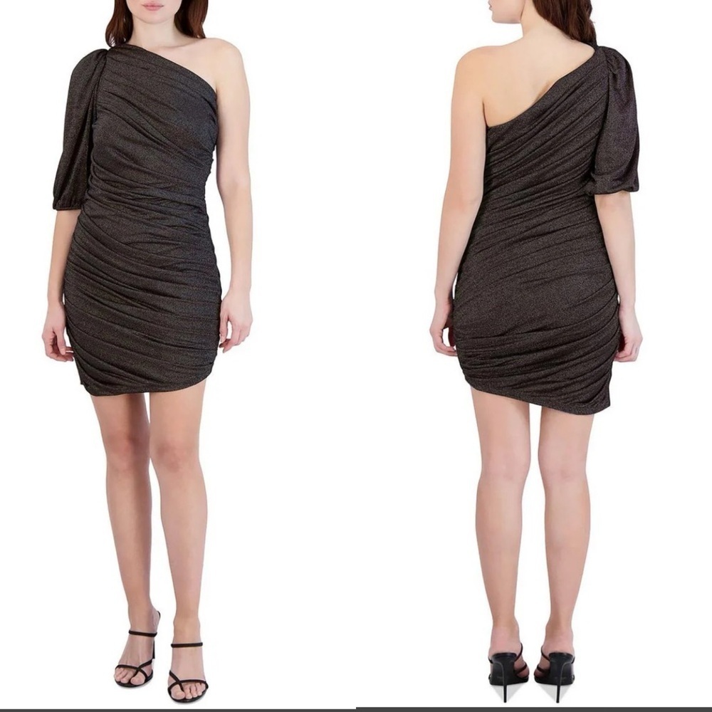BCBGeneration Black Asymmetrical Ruched Cocktail Dress